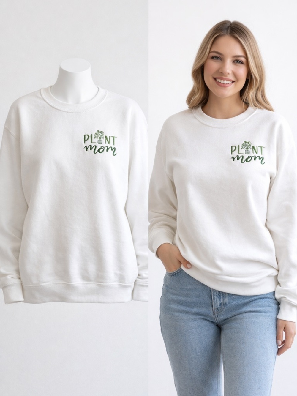 PLANT MOM Embroidered Monstera Deliciosa Sweatshirt Size LARGE
